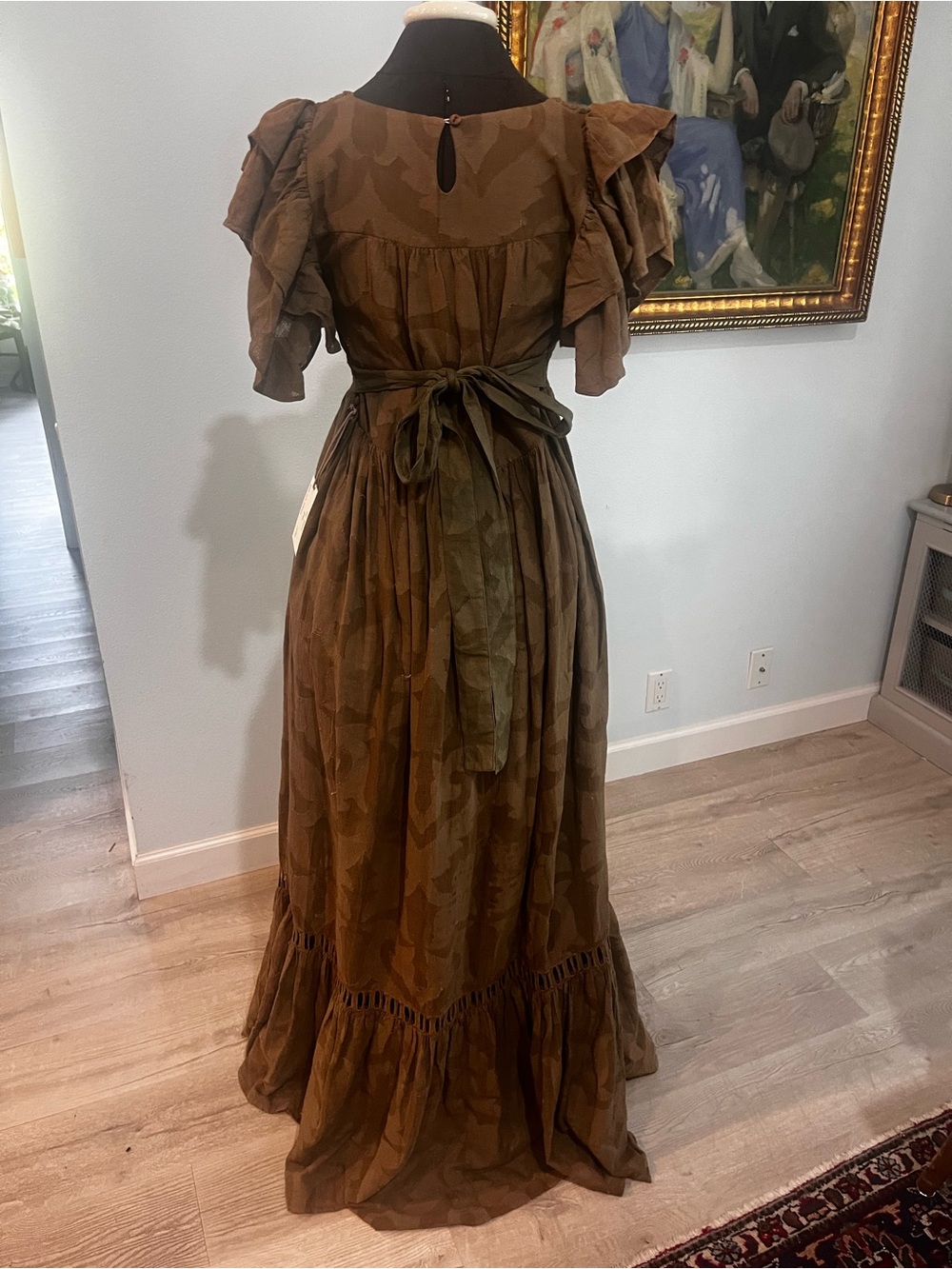 NWT Ollari Mabel Maxi Dress Army Green Textured Floral Ren Fair Festival Small - Picture 5 of 13